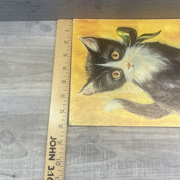 Tuxedo Black White Cat Green Ribbon 8x10 RF Harnett Litho in USA - Picture 11 of 12